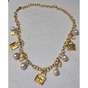 Gold Charm Necklace with Pearls